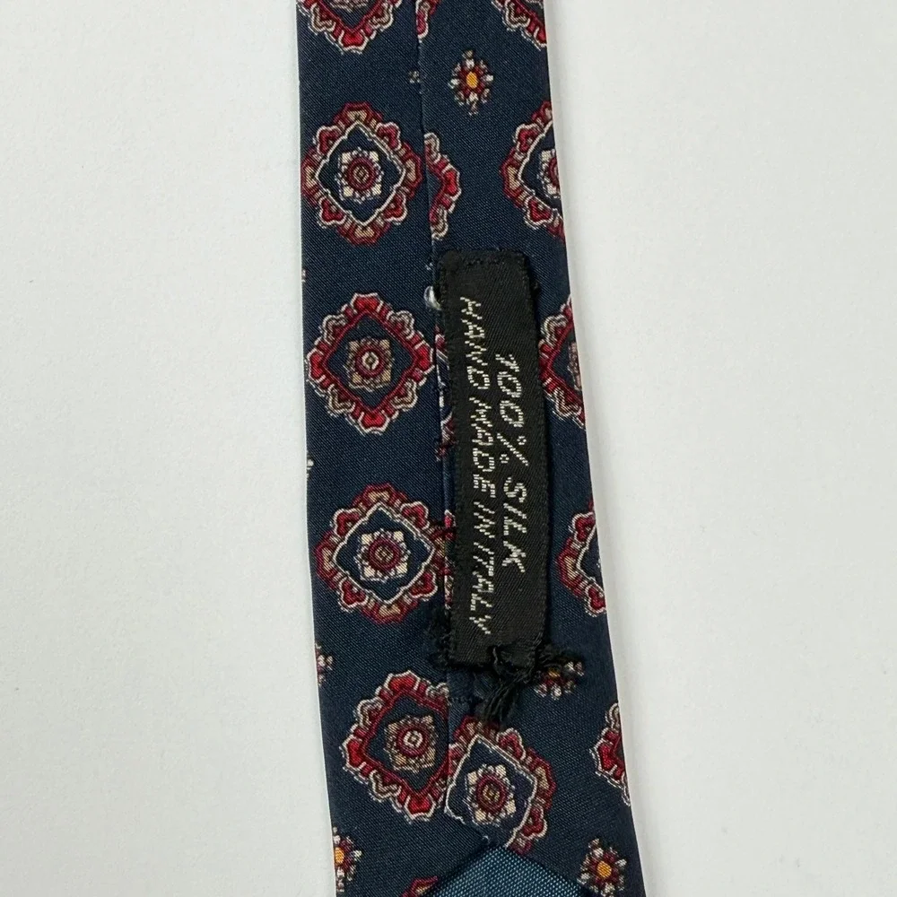 Vintage Ted‎ Lapidus Necktie Navy Geometric Medallion 100% Silk Italy